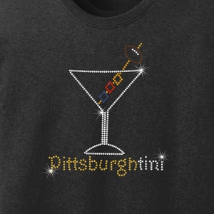 Pittsburgh Football Rhinestone Martini shirt, Pittsburgh Tini Rhinestone Ladies T shirt