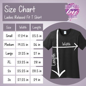K&ouml;nnte beinhalten: Gr&ouml;&szlig;entabelle f&uuml;r ein T-Shirt mit lockerer Passform mit Ma&szlig;en in Zoll f&uuml;r die Gr&ouml;&szlig;en S, M, L, XL, 2XL und 3XL. Die Tabelle zeigt die Breite und L&auml;nge jeder Gr&ouml;&szlig;e.