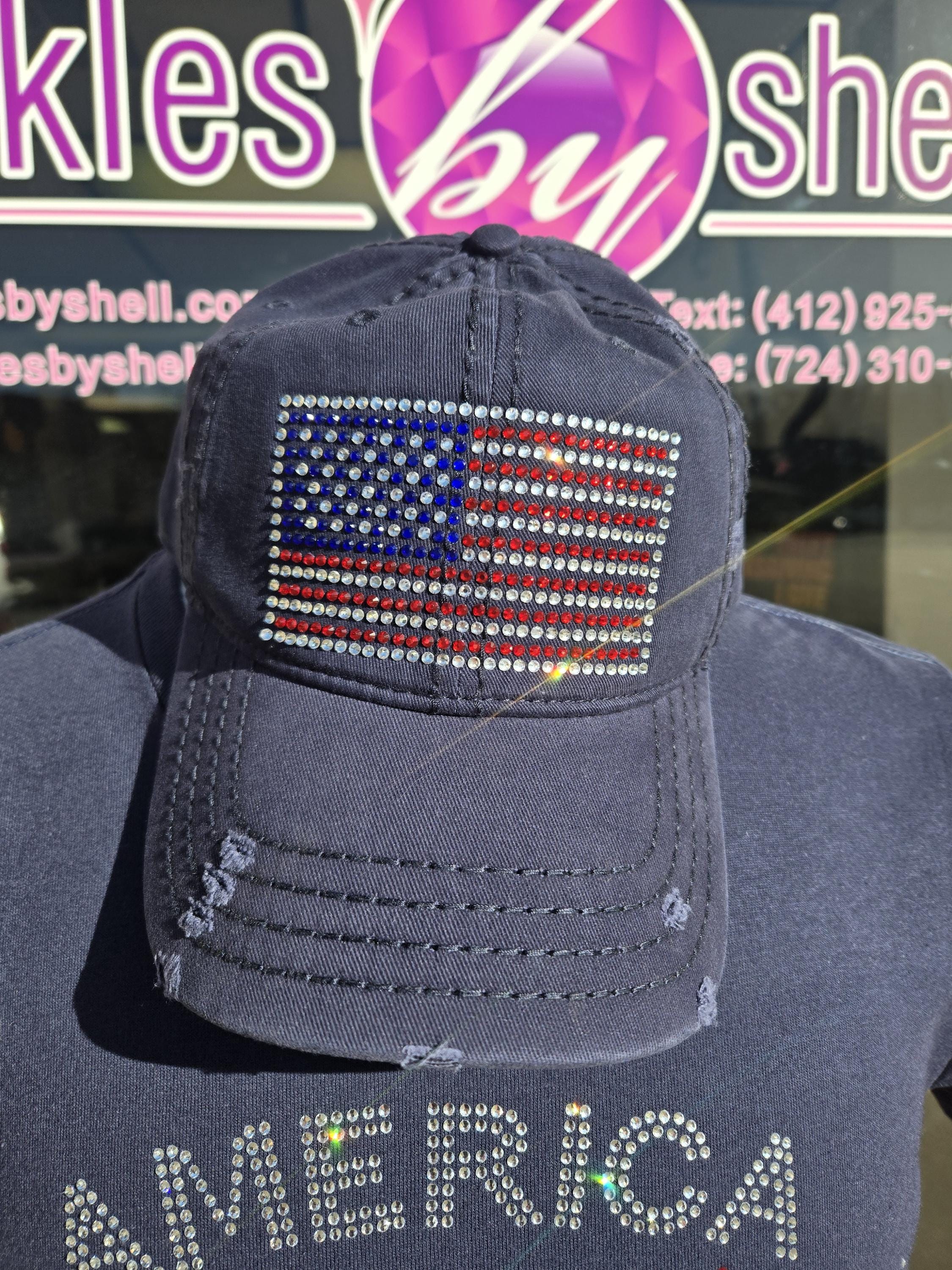 New Custom Designed Blue Distressed Baseball Cap with F@ck Me Embroidered Patch. ShredFin American Flag Patch Hat | Columbia Blue main image 3