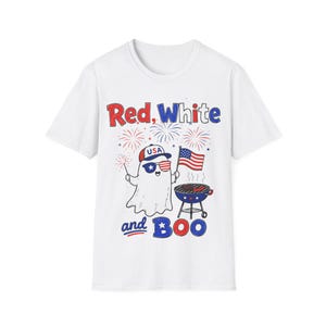 Red White & Boo Summerween T Shirt or Tank Top, Summerween T-Shirt, 4th of July Tank Top, Spooky Summer ghost image 7