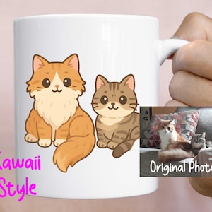 Custom Cat Mug from Photo, Personalized Cat Mom Gift, Custom Cat Art Mug, Watercolor Cat Mug, Cartoon Cat Portrait Mug, Cat Memorial gift
