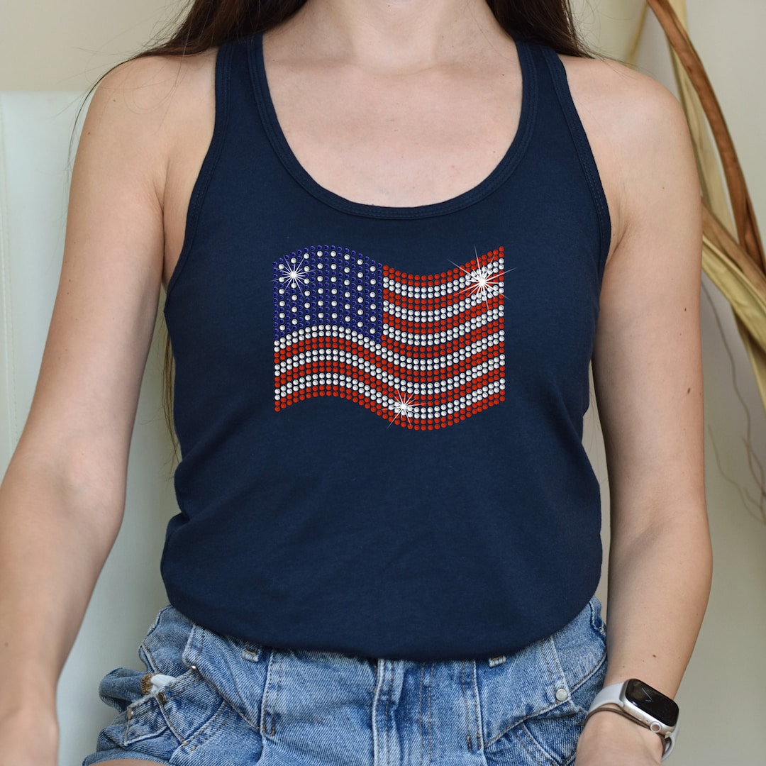 Sequin US Flag Round Neck Tank main image 0