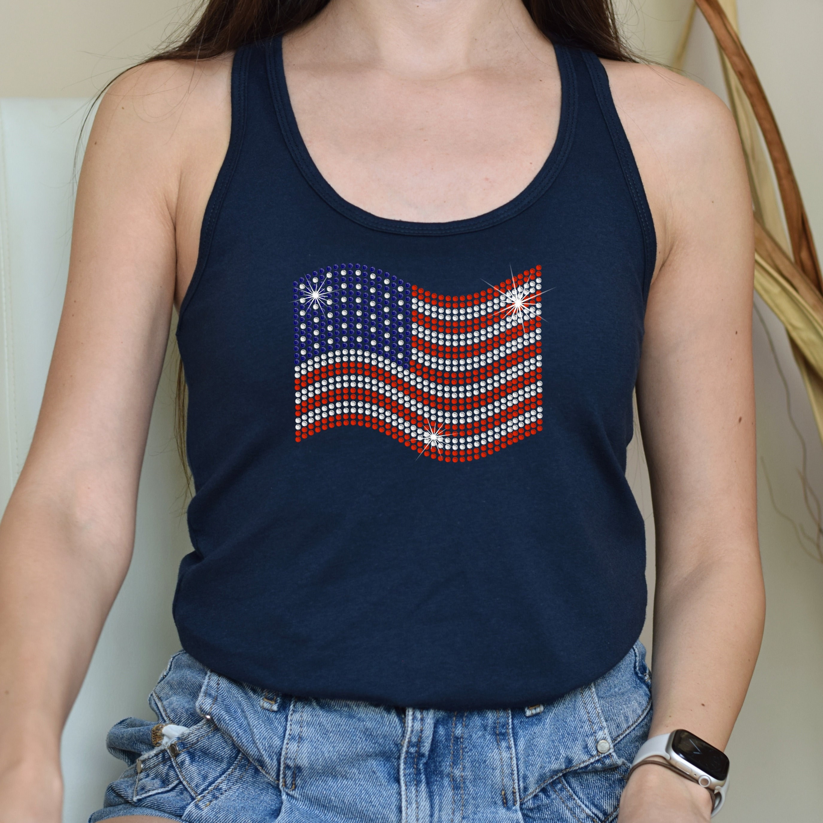 Rhinestone American Flag Tank, US Flag Tank Top, Patriotic