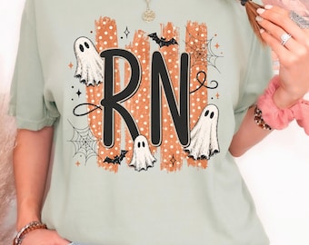 Spooky RN Shirt, Halloween Nurse Sweatshirt, Ghost Nurse Comfort Colors Tee, Registered Nurse Halloween Gift