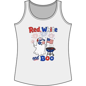 Red White & Boo Summerween T Shirt or Tank Top, Summerween T-Shirt, 4th of July Tank Top, Spooky Summer ghost image 4