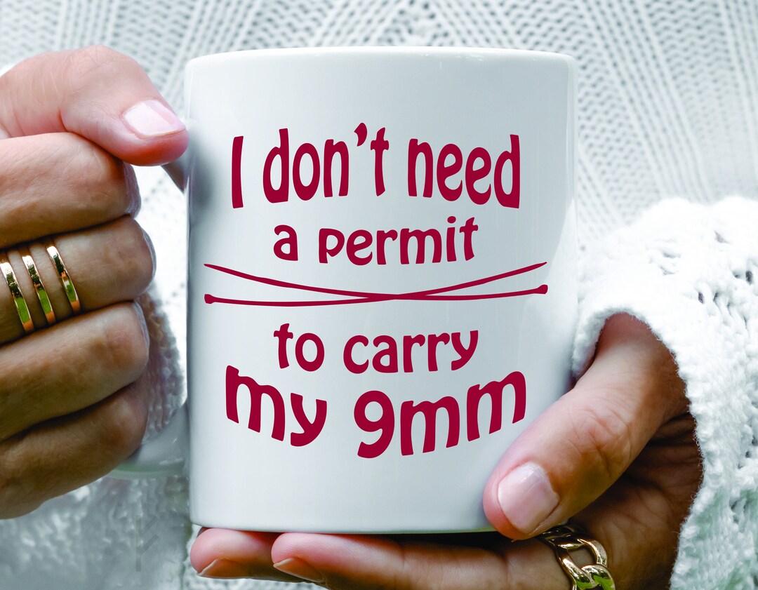 Funny Knitting Mug for Grandma Gun Humor Cup Yarn Knit Needles