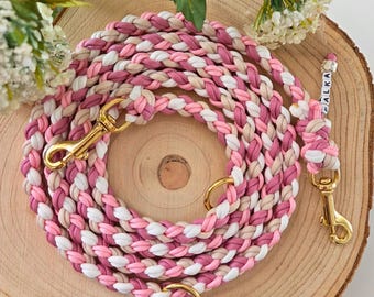 Hondenriem van paracord in beige en roze – Robuuste, scheurvaste riem – Handgemaakte riem voor kleine en grote honden – Weerbestendig en duurzaam
