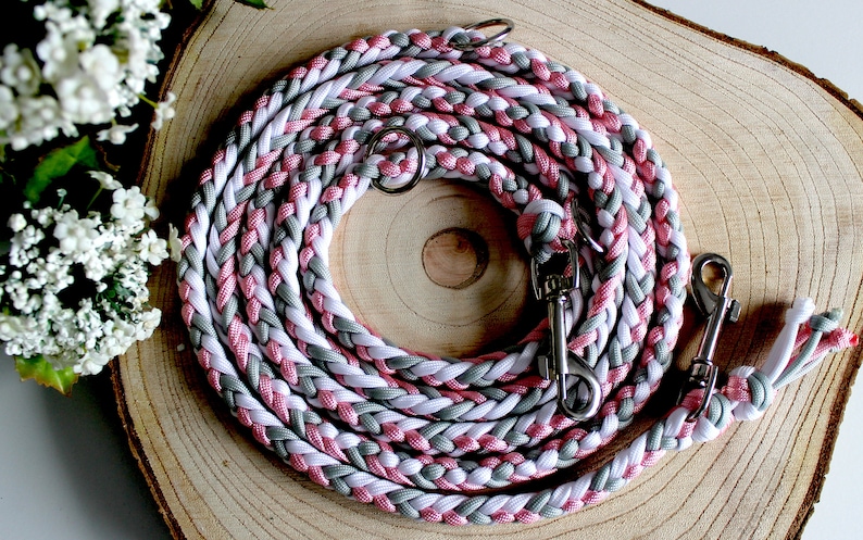 Hundeleine Paracord individuell gestaltbar Wunschleine Leine rund geflochten schwarz silber rosegold Bild 4