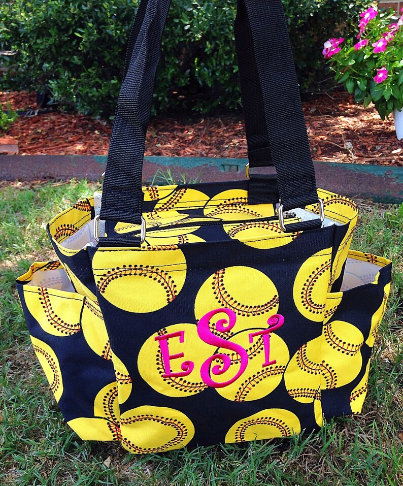 Monogrammed Softball Caddy Tote Softball Caddy Organizer Tote Personalized Softball Tote Softball Utility Tote Embroidered Tote Bag