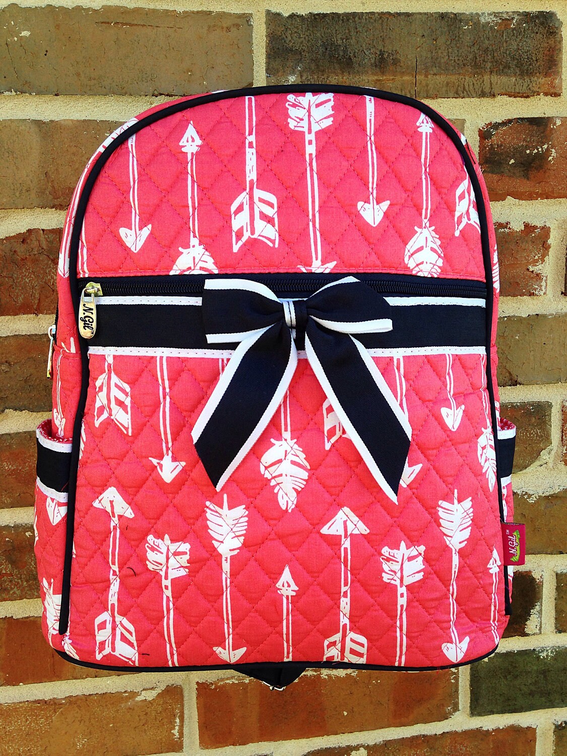 Coral Arrow Quilted Backpack Personalized Backpack Etsy