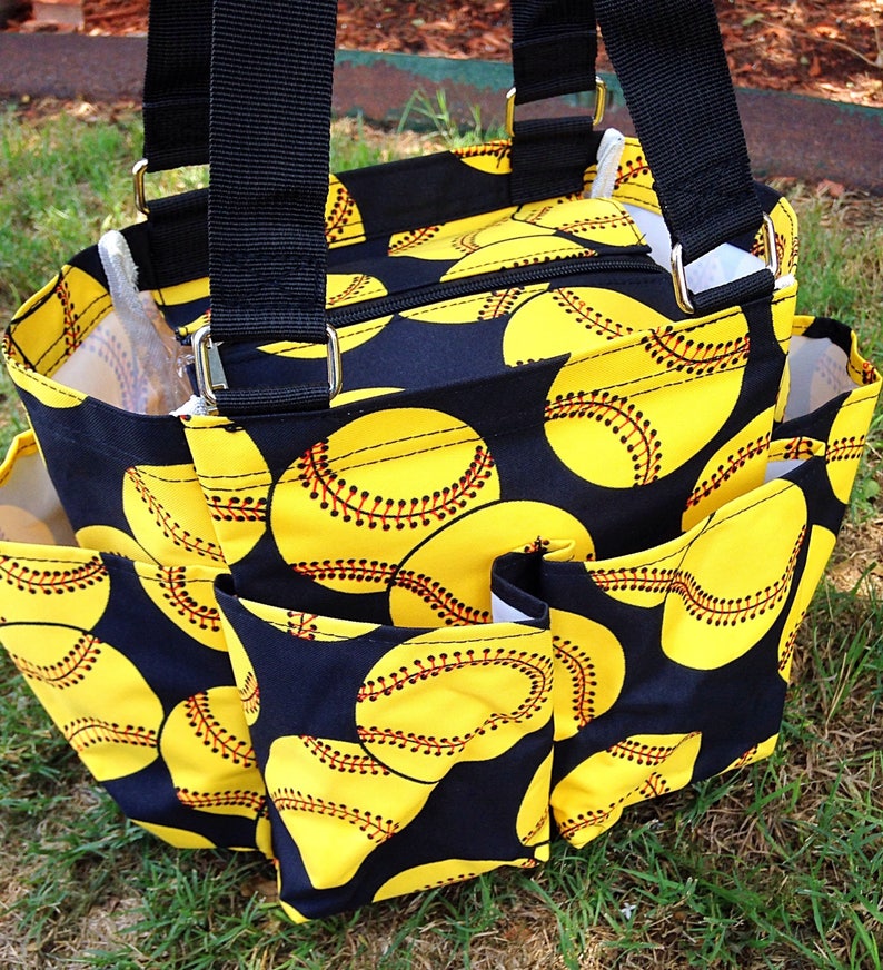 Monogrammed Softball Caddy Tote Softball Caddy Organizer Tote Personalized Softball Tote Softball Utility Tote Embroidered Tote Bag
