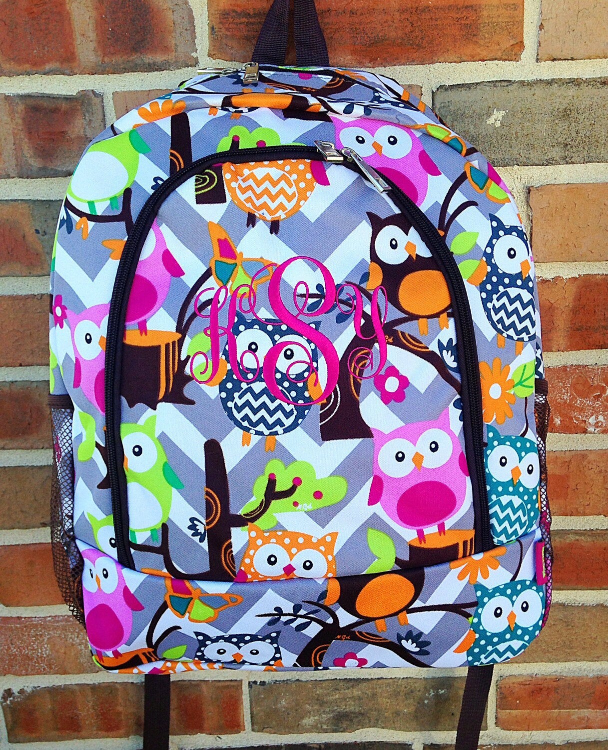 Owl Chevron Backpack Owl Backpack Monogram Backpack Etsy
