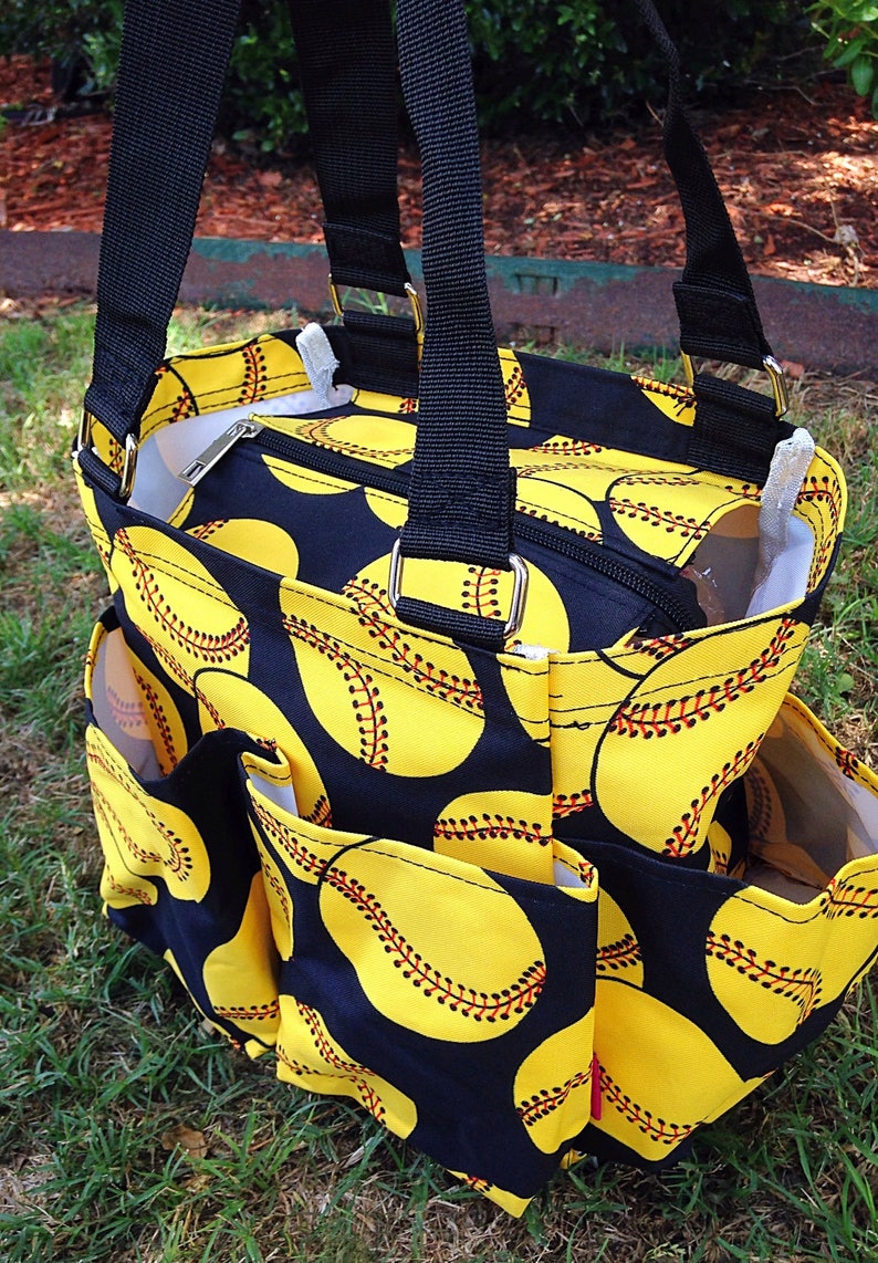 Monogrammed Softball Caddy Tote Softball Caddy Organizer Tote Personalized Softball Tote Softball Utility Tote Embroidered Tote Bag