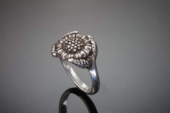 Handmade sterling silver sunflower ring, flower power, smiles, floral jewelry