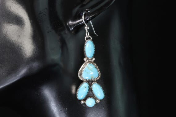 Vintage Ron Wesley Sterling silver and blue turquoise drop dangle earrings, southwestern style, statement estate jewelry, gift ideas