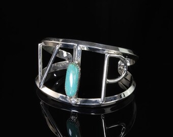Vintage sterlingzilveren en turquoise VIP-manchetarmband, unieke uniseks statement-sieraden
