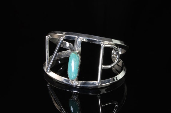 Vintage sterling silver and turquoise VIP cuff bracelet, unique unisex statement jewelry