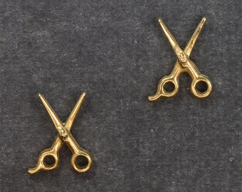 Handmade Scissor Earring Stud earrings in 14K yellow gold, hairstylist gift, barber shears, unisex jewelry