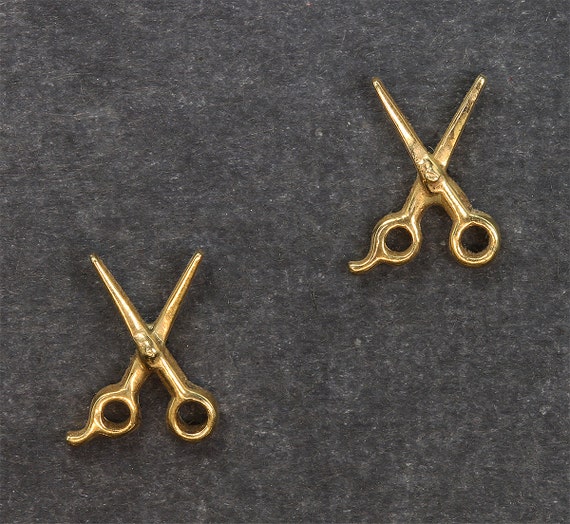 Handmade Scissor Earring Stud earrings in 14K yellow gold, hairstylist gift, barber shears, unisex jewelry