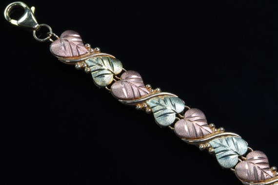 Black Hills Gold 10K yellow and rose gold leaf bracelet, floral, feminine gift for her