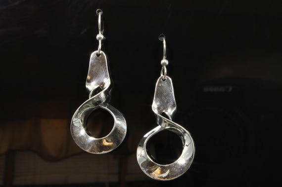 Vintage twisty left and right sterling silver dangle earrings, jewelry