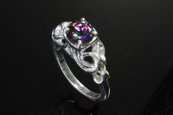 Handmade sterling silver and mystic topaz ring, colorful rainbow gemstone