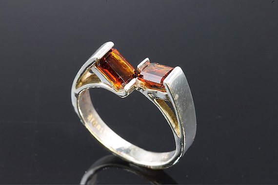 Handmade  sterling silver Madiera citrine ring, vemerald cut gemstones, November birthstone