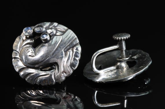 Vintage Georg Jensen sterling silver and moonstone screw back earrings