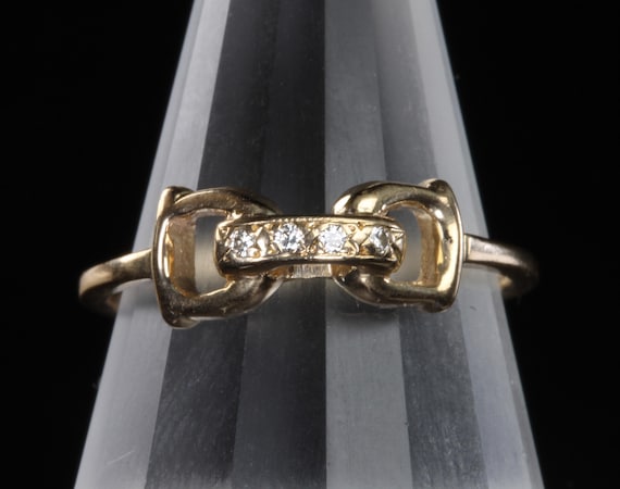 Vintage bit ring, 14K yellow gold and diamonds, horse lover, equestrian jewelry