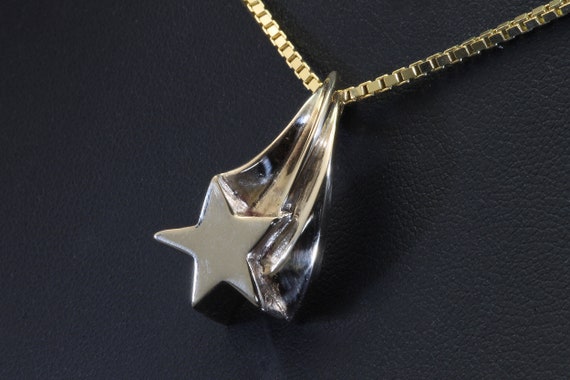 Handmade shooting star pendant, 14K yellow gold, starstruck, unisex jewelry, chain included!