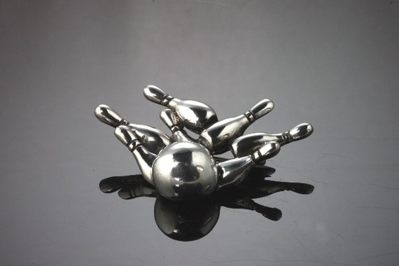 Handmade sterling silver bowling pin, brooch for bowlers, jacket jewelry, statement piece