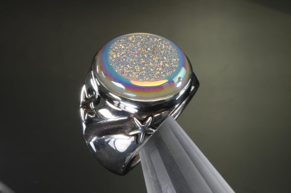 Our handmade "Starry Night" sterling silver and druzy ring, celestial jewelry, night sky lovers, star struck, wish upon a star, Big and bold
