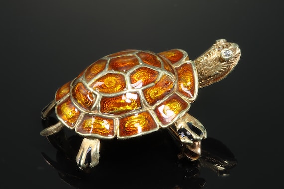 Vintage enameled 14k yellow gold turtle pin, amphibian statement estate jewelry, bring back the brooch! great gift idea reptile