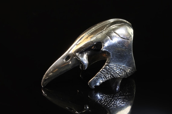 Amazing bird skull ring, sterling silver, southwestern style unique vintage unisex artisan jewelry