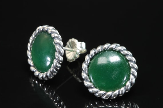 Vintage Carol Pollack 925 sterling silver and green stone stud earrings