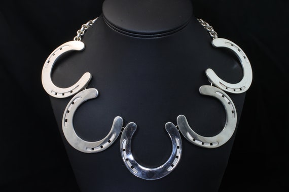 Handmade sterling silver lucky horseshoe necklace. bib, outstanding, statement jewelry, Lady Luck. over the top!