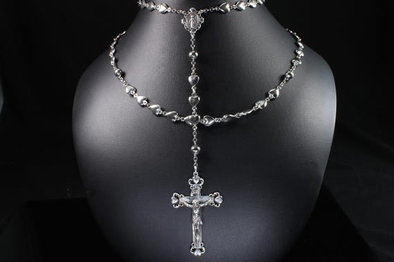 Vintage Hayward Rosary, sterling silver heart shaped beads