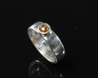 Anello fatto a mano in argento sterling con diamanti taglio rosa marroni, larghezza 6 mm