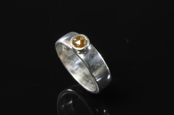 Our handmade sterling silver chocolate .35 ct rosecut diamond 6mm wide band, unique jewelry promise or wedding ring, gift for anyone