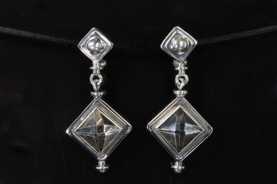 Vintage 1993 Sterling Silver and Smoky Quartz earrings by Ynes Van Holt, unique modernistic statement jewelry