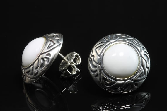Vintage Carol Pollack 925 sterling silver and white stone stud earrings