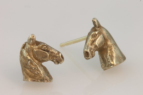 14K Yellow gold Tennessee Walker Stud Earrings, handmade jewelry, horse jewelry equestrian gift unisex horse lover