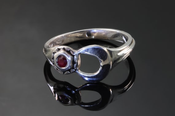 Handmade wrench ring, sterling silver and ruby July birthstone, mechanic plumber tool, gift for anyone