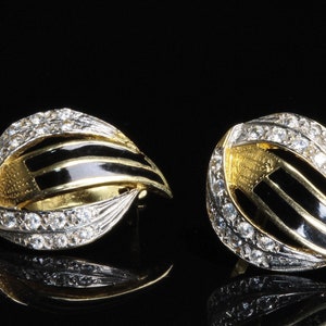 Vintage Retro 14K yellow gold diamond and black enamel wing earrings, glamourous ear candy, gift for her