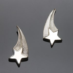 Pendientes de estrella fugaz hechos a mano en plata de ley, deseo sobre una estrella, brillantina, celestial, contemplación de estrellas, cielo nocturno