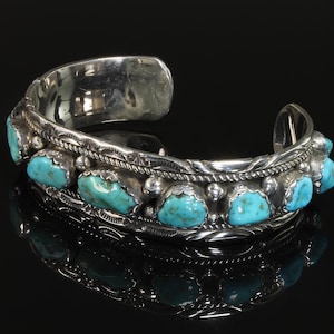 Indigenous sterling silver and blue turquoise Yazzie style cuff bracelet, Native southwestern jewelry, gift for anyone, statement jewelry