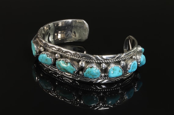 Indigenous sterling silver and blue turquoise Yazzie style cuff bracelet, Native southwestern jewelry, gift for anyone, statement jewelry