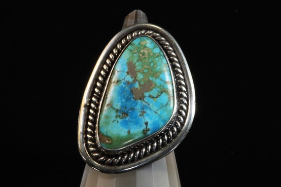 Vintage Native tribal sterling silver and turquoise ring, southwestern statement unisex jewelry