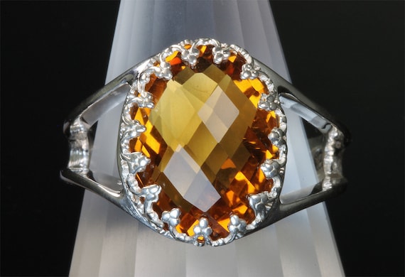 Sterling Silver Checkerboard Citrine Handmade Ring, Novembers Birthstone, Holiday gift idea, Yellow Sunshine Gemstone, gift for her