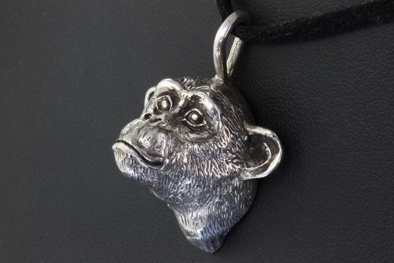 Handmade Sterling Silver Chimpanzee Pendant, monkey, primate unisex jewelry